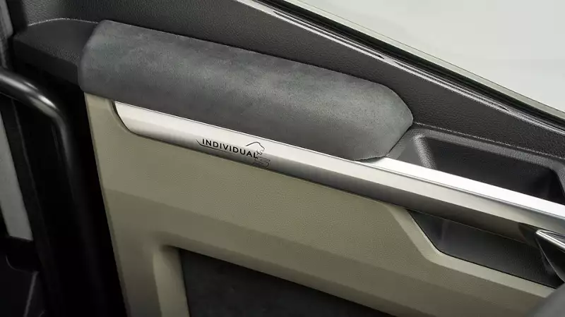 Door moulding in chrome and leather-look trim